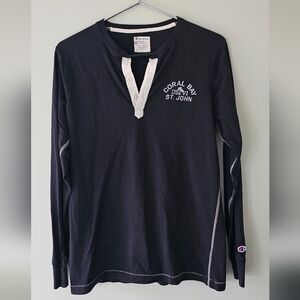 Champion Black Long Sleeve Henley Shirt Size Large